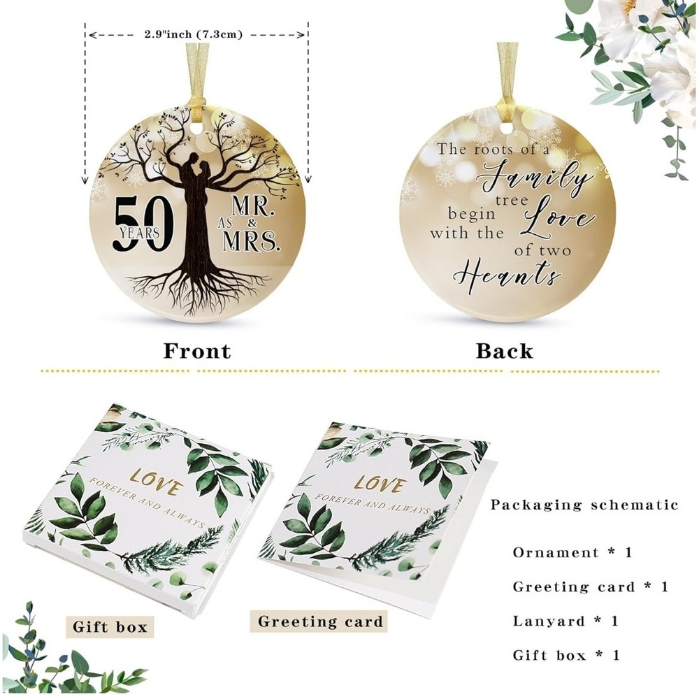 50th Wedding Anniversary Ornament NIB NEW Mr & Mrs Family Tree Gift Husband Wife - Picture 3 of 3